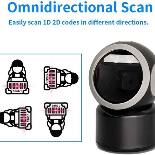 Alacrity 2D 1D QR Desktop Barcode Scanner, Omnidirectional Hands Free USB Wired Barcode Reader,