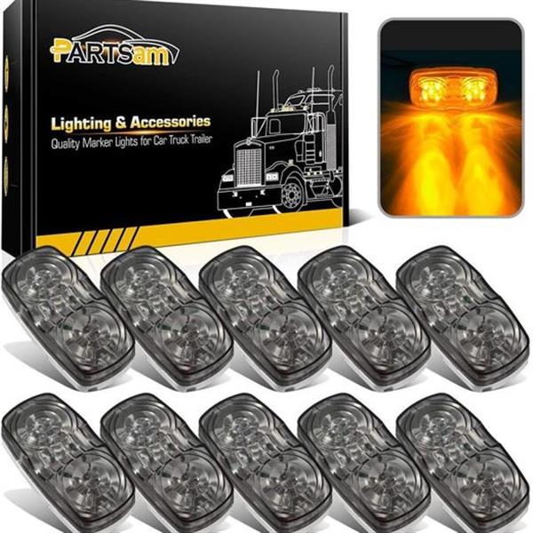 Partsam 10x 4 Double Bullseye Amber 10 LED Side Marker Lights, Smoke Lens Rectangular Rectangle