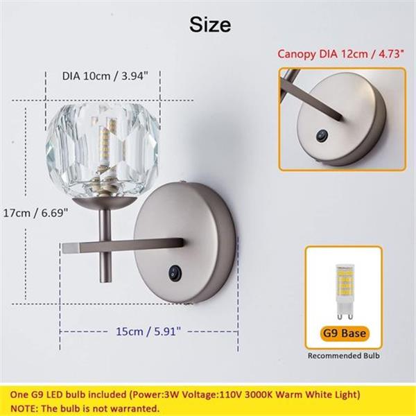 MASIVEL Sconces Wall Lighting with On/Off Switch Button Globe Crystal Wall Sconce Wall Mount La