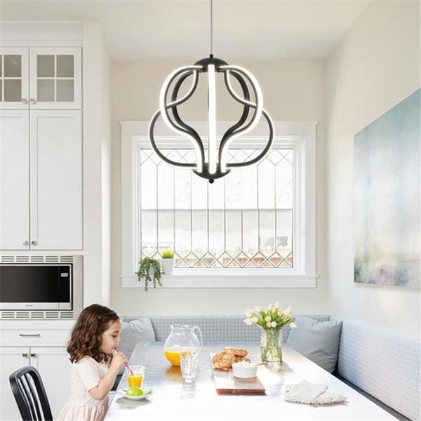 Q&S Modern Led Chandelier,Black Hanging Pendant Lights for Dining Room Foyer Entryway Kitchen L
