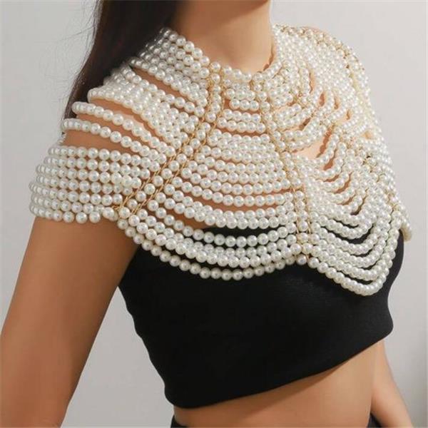 Stylish faux pearl decor layered shoulder chain for women