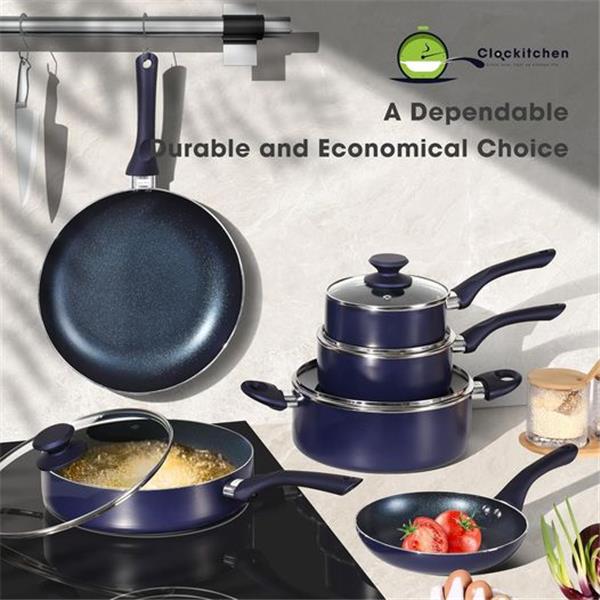 Clockitchen Pots and Pans Set, Cookware Blue Pan Set, Induction Kitchen Cookware, Nonstick Cera