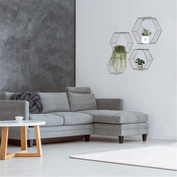 kimisty Set 4 Gray Hexagon Wall Shelves, Floating Mesh Wire Wall Mounted Shelf, Geometric Mesh