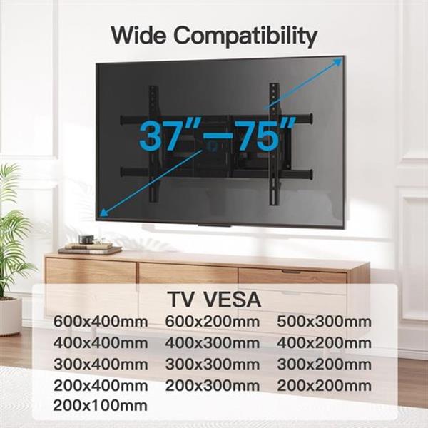 Pipishell Full Motion TV Wall Mount for 37-75" Flat Curved TVs, Wall Mount TV Bracket with Dual