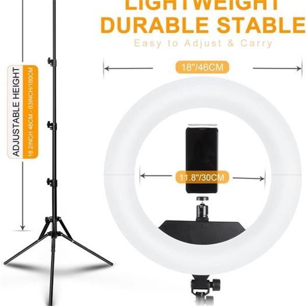 JJ JIANJIN Ring Light Kit:18Inch Outer 11.8Inch Inner 55W6700k Dimmable LED Light, Tripod Stand