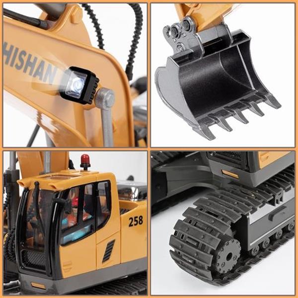 Remote Control Excavator Toys for Boys Turns 680-degree 2 Batteries Metal Shovel Lights/Sounds