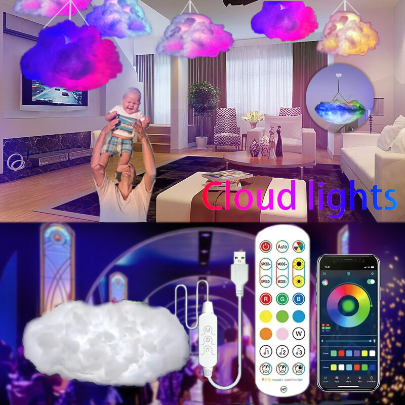 3D Thundercloud Led Light Lantern Set Cotton Cloud Music Sync RGB Color Change