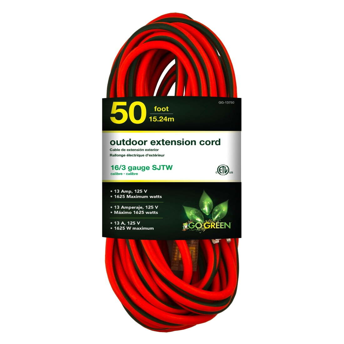 GoGreen Power GG-13750 16/3 50’ SJTW Outdoor Extension Cord, Lighted End, 50 Ft