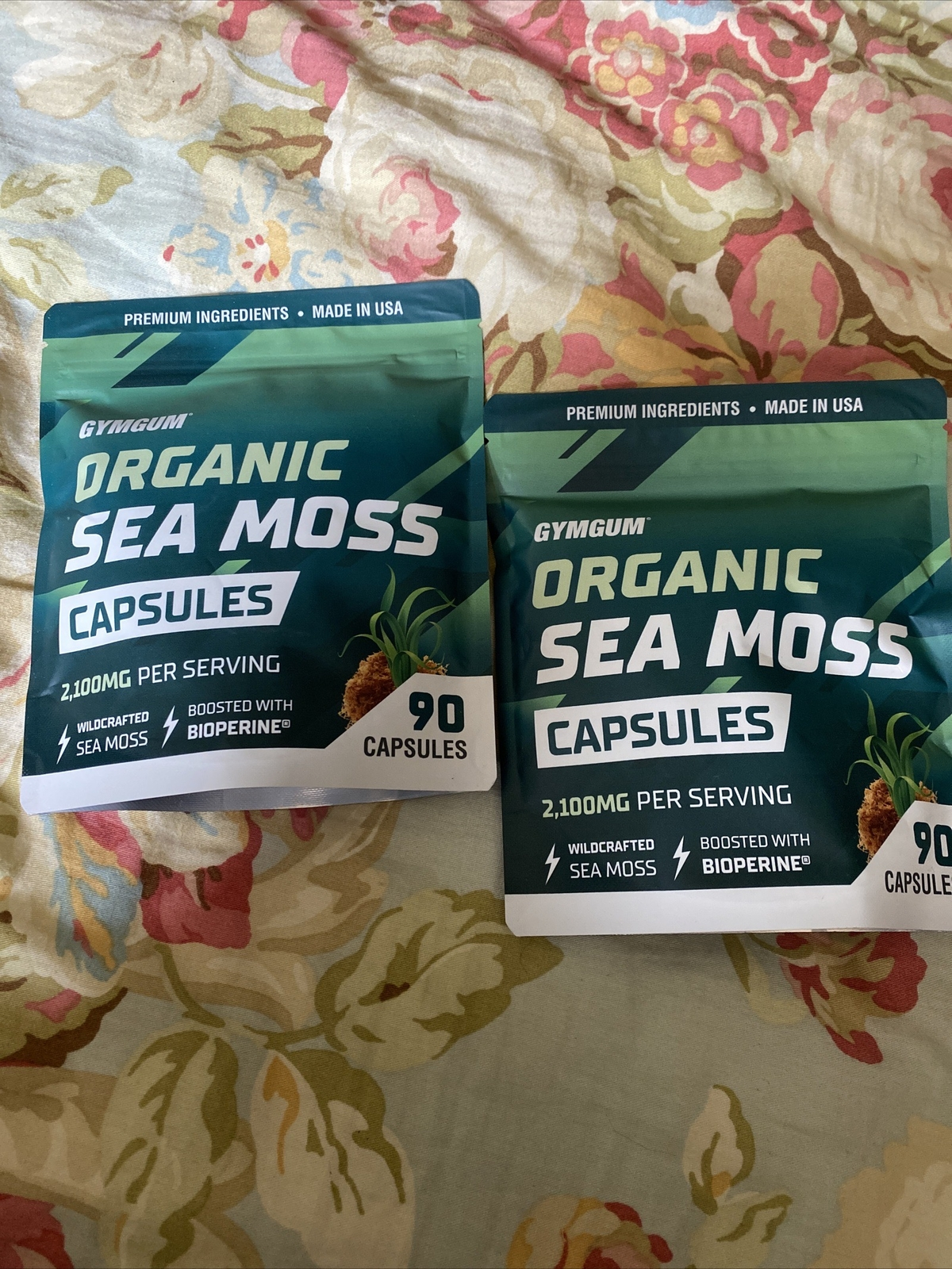 GymGum Organic Sea Moss Capsules, 2,100 Mg Per Serving, Bioperine, Lot Of 180