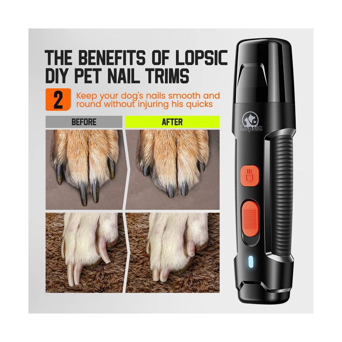 LOPSIC Dog Nail Grinder with 2 LED Lights, 2-Speed Powerful Rechargeable Dog ...