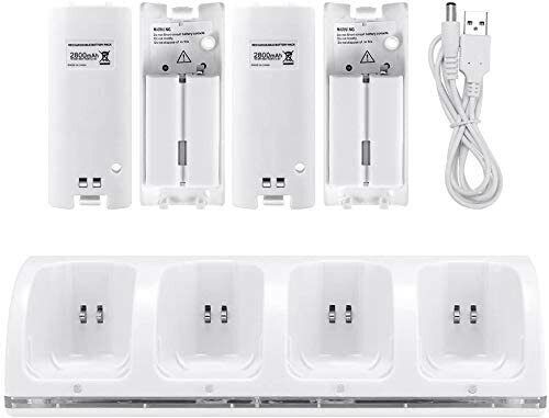 4-in-1 Charging Station for Wii&Wii U Remote Controller,Charger with 4 Battery