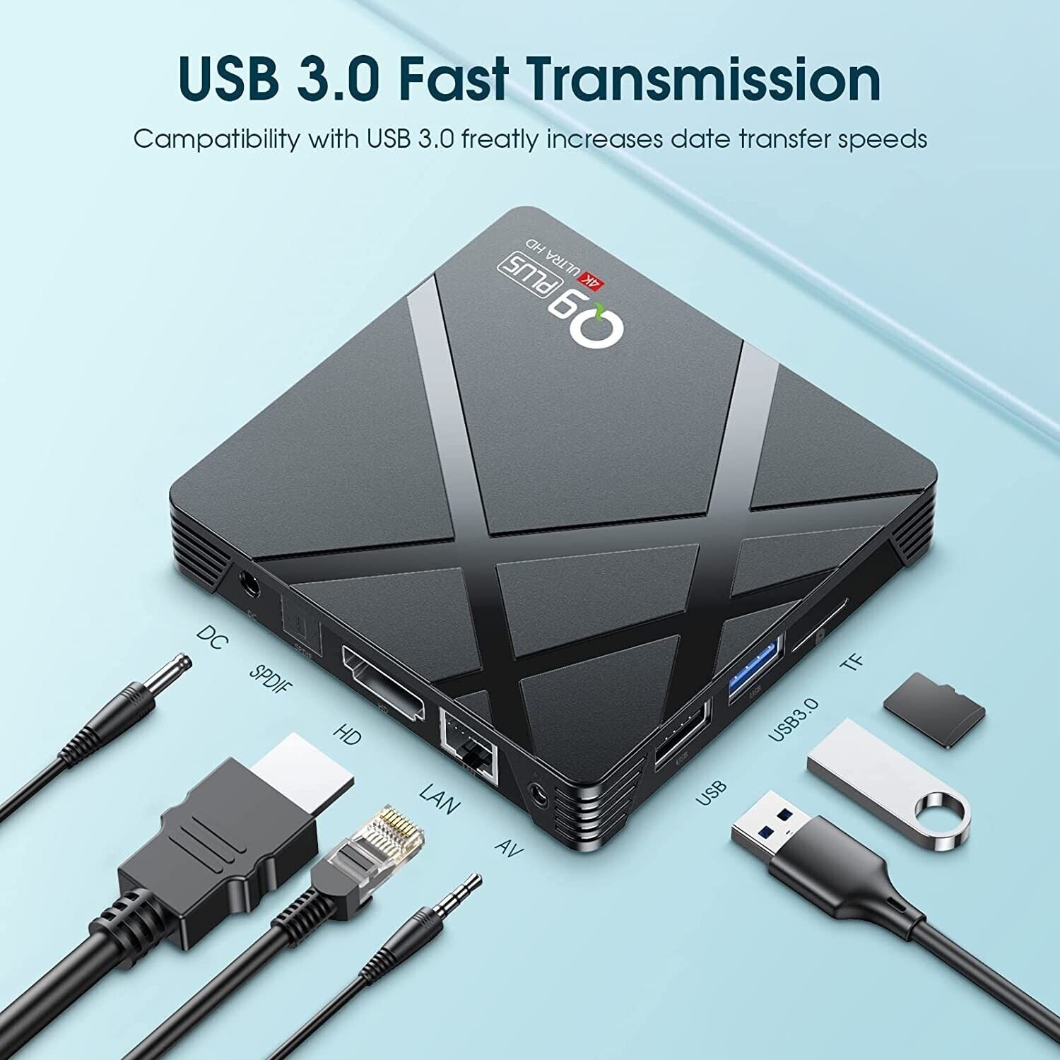 Android TV Box 11.0 , Q9 Plus Android TV Box 4GB RAM 32GB ROM