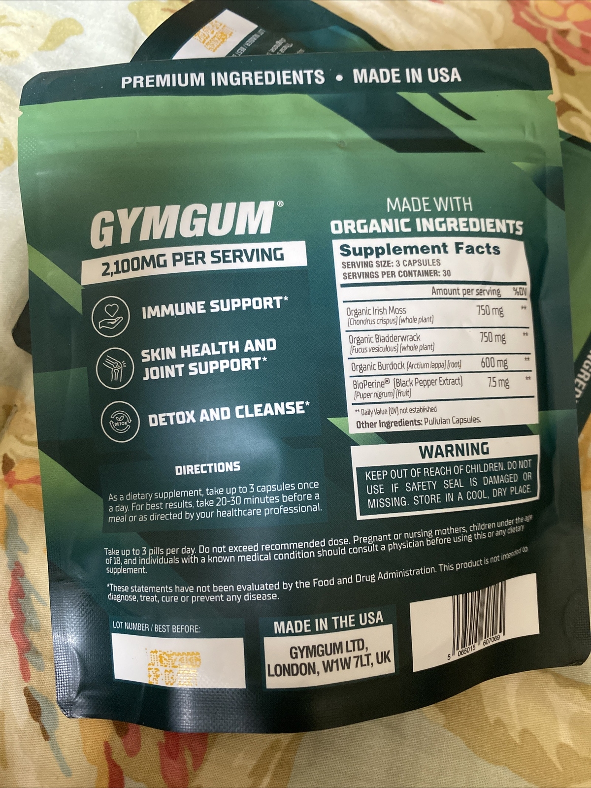 GymGum Organic Sea Moss Capsules, 2,100 Mg Per Serving, Bioperine, Lot Of 180