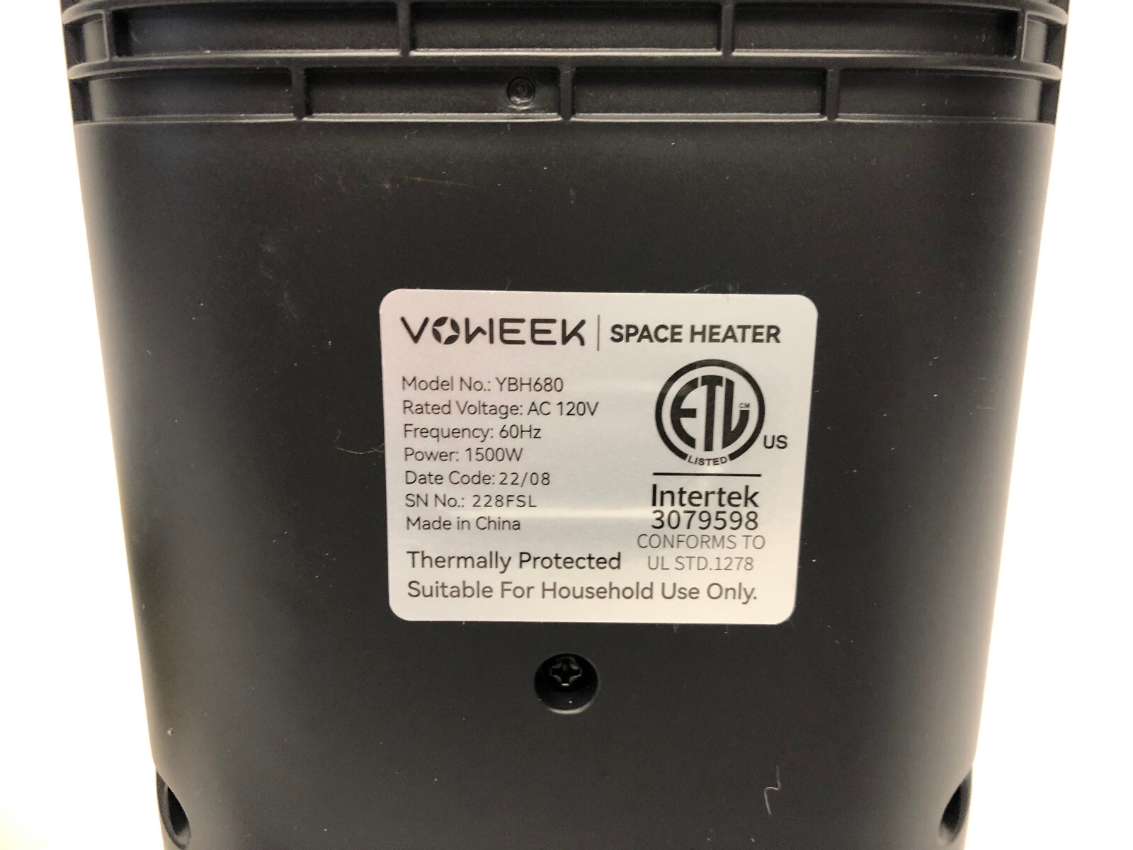 Voweek 24" Space Heater YBH680 1500W with Remote